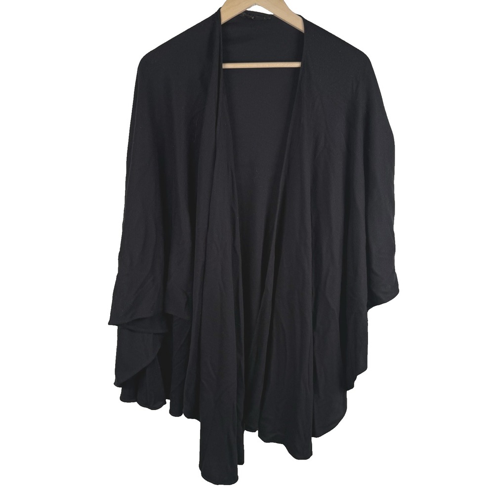 Womens L Open Front Poncho Cape Shrug Sweater Black Made in USA Dark Academia
